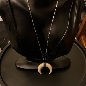 Hand Crafted Silver and Cream Crescent Necklace